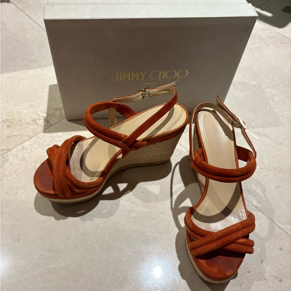 Jimmy Choo Burnt Orange Wedge Sandals